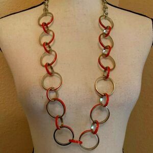 Signed T For Talbots Gold Tone & Reddish Orange Costume Jewelry Necklace